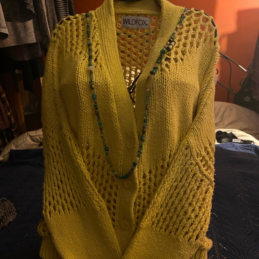 Med. mustard crochet wildfox sweater
